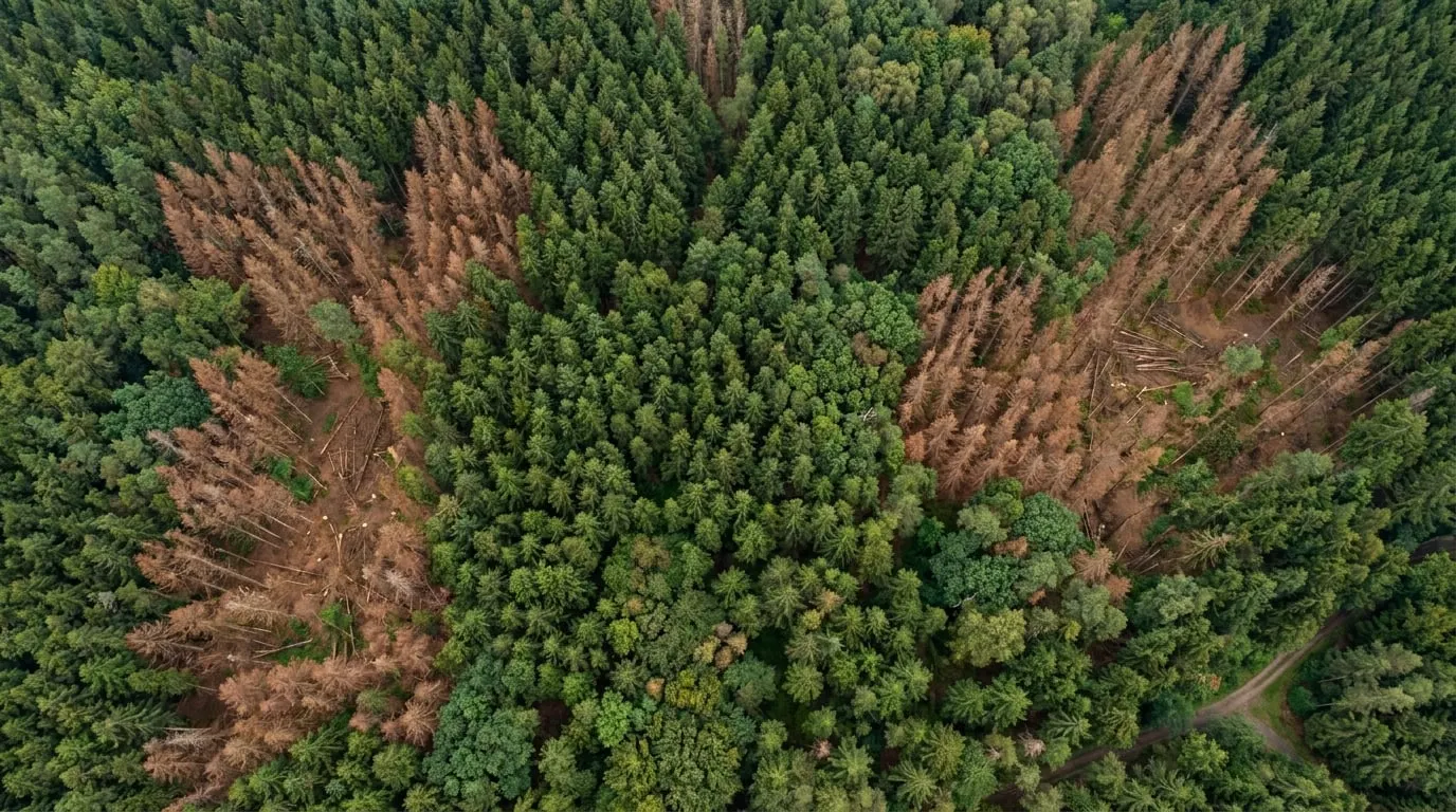 Borkenkäfermonitoring mit Befliegung und Bohrmehlsuche