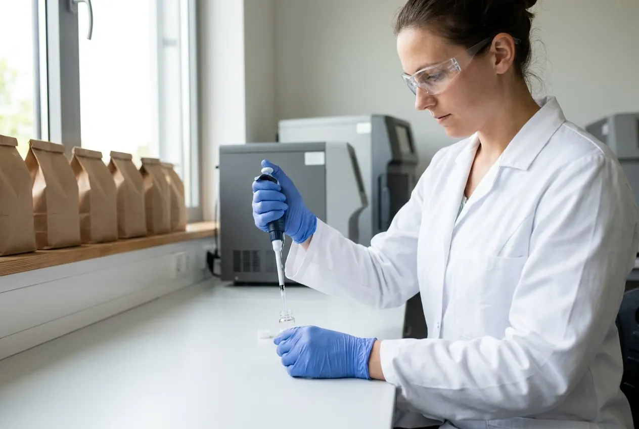 Labortechnikerin pipettiert Bodenextrakte