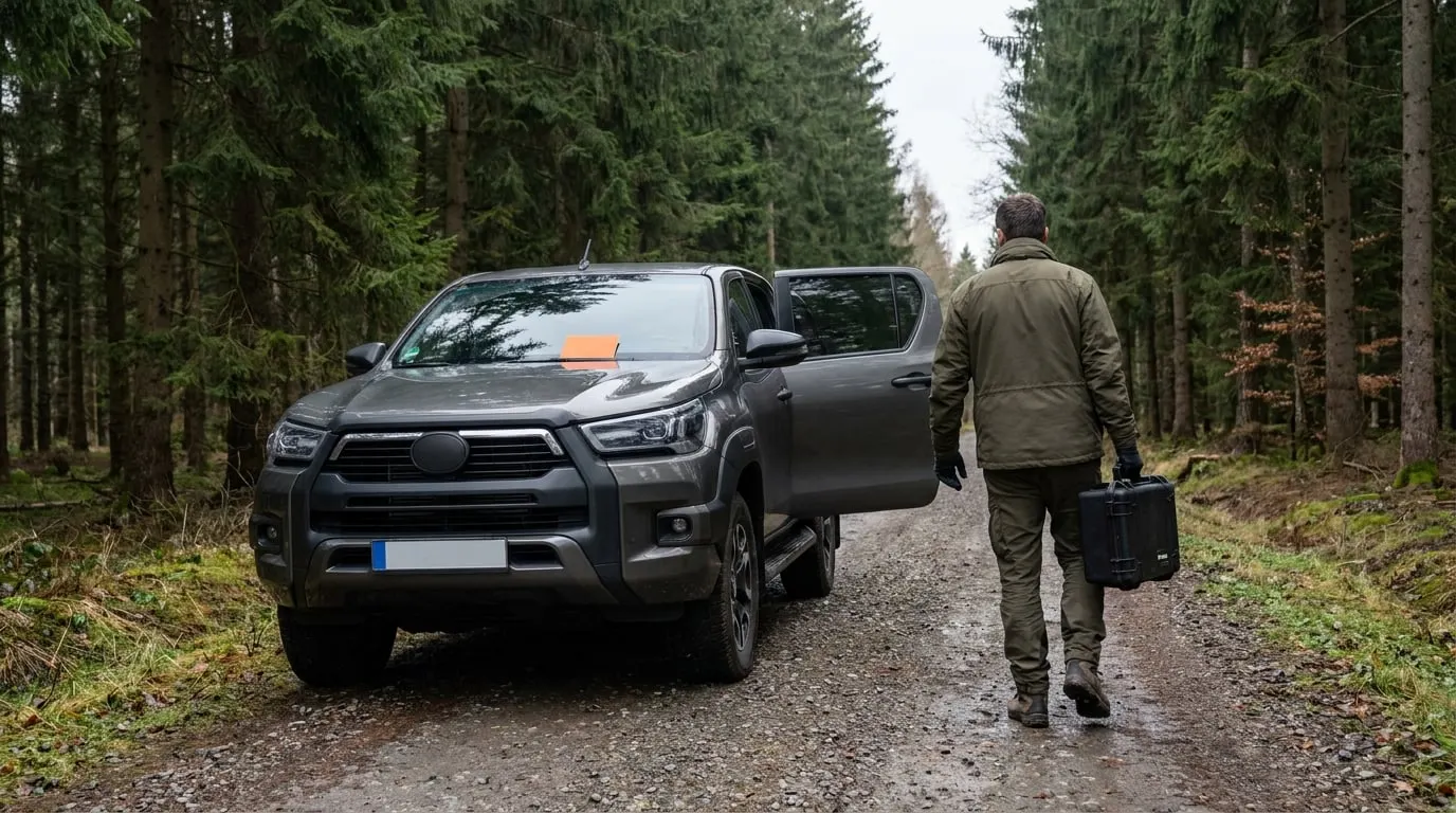 Einsatzfahrzeug auf einem Forstweg
